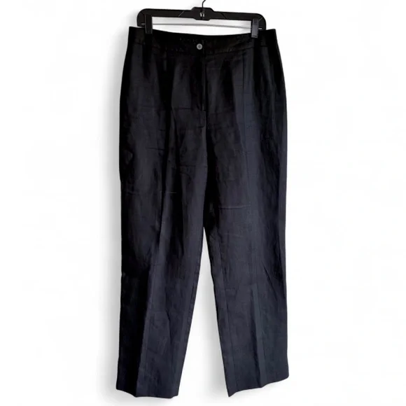 Katherine Kelly Irish Linen Black Straight Leg Trousers Size 14 - Picture 1 of 5